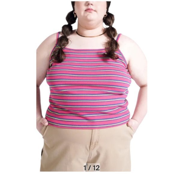 BP‎ x WILDFANG Square Neck Tank In Pink Stripe (XL) - Picture 3 of 13